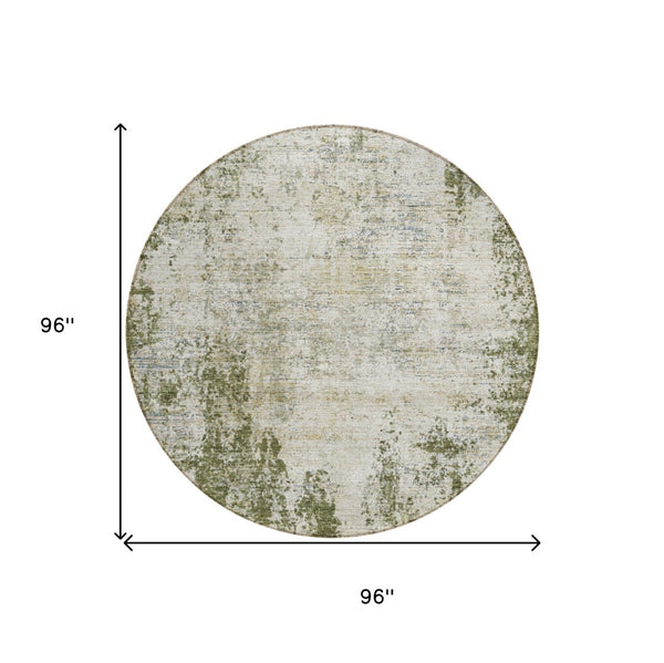 HomeRoots 5' Olive Green and Ivory Abstract Area Rug - Stylish, Washable, Indoor/Outdoor Design for Versatility 8' Round 612336