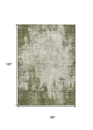 HomeRoots 5' Olive Green and Ivory Abstract Area Rug - Stylish, Washable, Indoor/Outdoor Design for Versatility 8' X 10' 612337