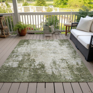 HomeRoots 5' Olive Green and Ivory Abstract Area Rug - Stylish, Washable, Indoor/Outdoor Design for Versatility 8' X 10' 612337
