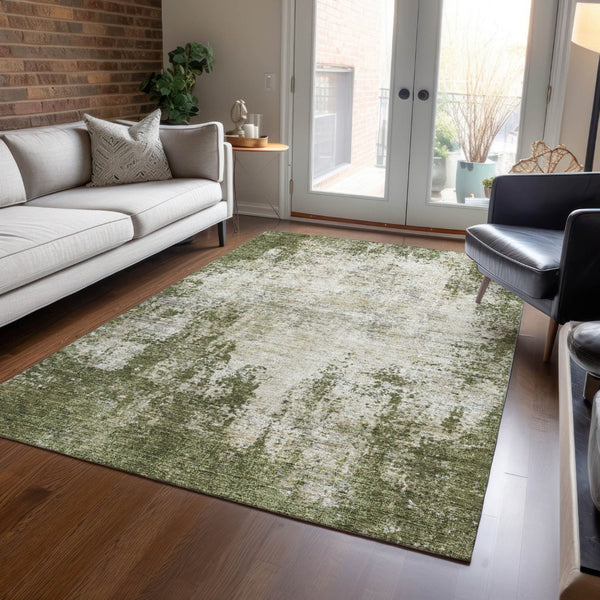 HomeRoots 5' Olive Green and Ivory Abstract Area Rug - Stylish, Washable, Indoor/Outdoor Design for Versatility 8' X 10' 612337