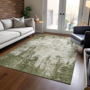 HomeRoots 5' Olive Green and Ivory Abstract Area Rug - Stylish, Washable, Indoor/Outdoor Design for Versatility 9' X 12' 612338