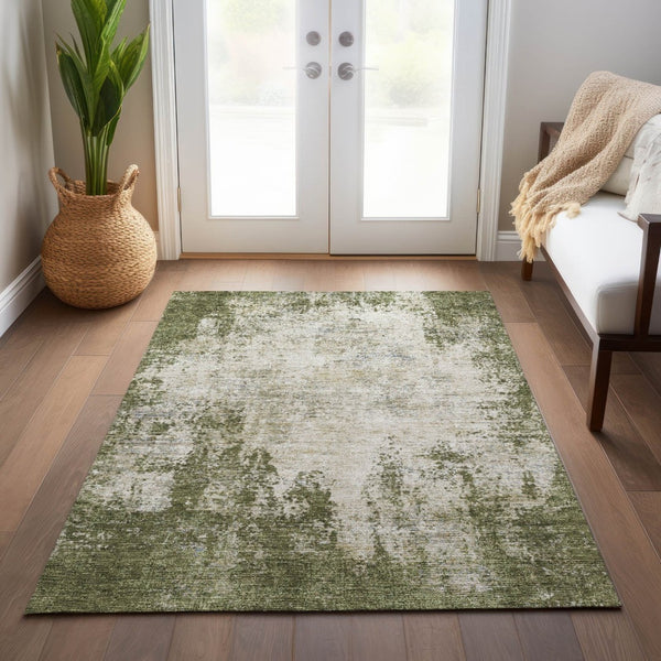 HomeRoots 5' Olive Green and Ivory Abstract Area Rug - Stylish, Washable, Indoor/Outdoor Design for Versatility 10' X 14' 612339