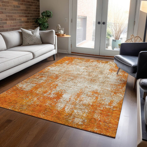 HomeRoots 5' Bold Orange and Ivory Abstract Area Rug - Washable, Durable, Stylish for Indoor/Outdoor Spaces 5' X 8' 612341