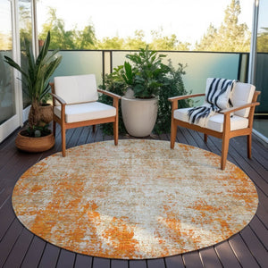 HomeRoots 5' Bold Orange and Ivory Abstract Area Rug - Washable, Durable, Stylish for Indoor/Outdoor Spaces 8' Round 612342