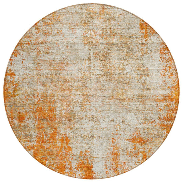 HomeRoots 5' Bold Orange and Ivory Abstract Area Rug - Washable, Durable, Stylish for Indoor/Outdoor Spaces 8' Round 612342