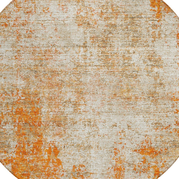 HomeRoots 5' Bold Orange and Ivory Abstract Area Rug - Washable, Durable, Stylish for Indoor/Outdoor Spaces 8' Round 612342