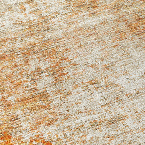 HomeRoots 5' Bold Orange and Ivory Abstract Area Rug - Washable, Durable, Stylish for Indoor/Outdoor Spaces 8' Round 612342