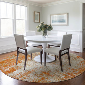 HomeRoots 5' Bold Orange and Ivory Abstract Area Rug - Washable, Durable, Stylish for Indoor/Outdoor Spaces 8' Round 612342