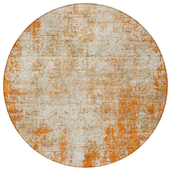 HomeRoots 5' Bold Orange and Ivory Abstract Area Rug - Washable, Durable, Stylish for Indoor/Outdoor Spaces 8' Round 612342