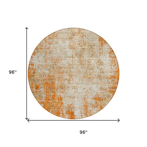 HomeRoots 5' Bold Orange and Ivory Abstract Area Rug - Washable, Durable, Stylish for Indoor/Outdoor Spaces 8' Round 612342