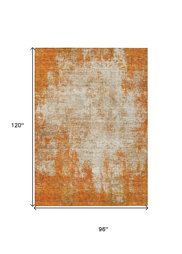 HomeRoots 5' Bold Orange and Ivory Abstract Area Rug - Washable, Durable, Stylish for Indoor/Outdoor Spaces 8' X 10' 612343