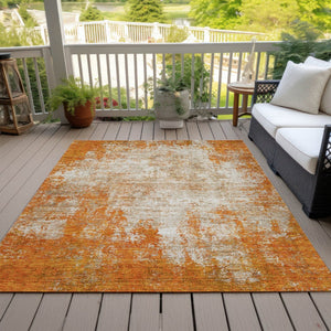 HomeRoots 5' Bold Orange and Ivory Abstract Area Rug - Washable, Durable, Stylish for Indoor/Outdoor Spaces 8' X 10' 612343
