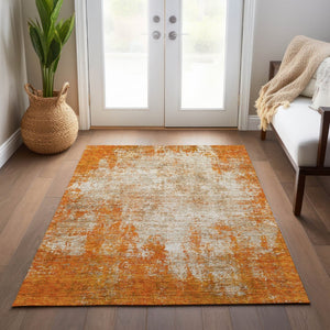 HomeRoots 5' Bold Orange and Ivory Abstract Area Rug - Washable, Durable, Stylish for Indoor/Outdoor Spaces 8' X 10' 612343