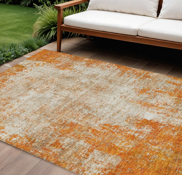 HomeRoots 5' Bold Orange and Ivory Abstract Area Rug - Washable, Durable, Stylish for Indoor/Outdoor Spaces 9' X 12' 612344