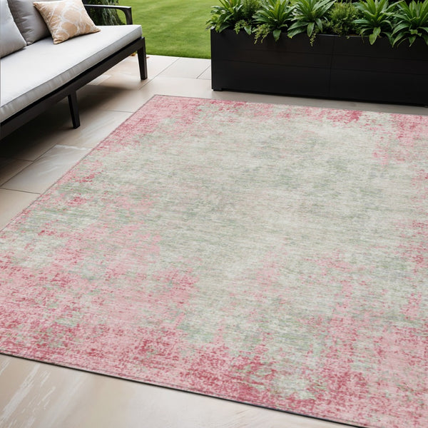 HomeRoots 5' Pink and Ivory Abstract Area Rug - Stylish, Washable, Indoor/Outdoor Durable Design for Any Space 5' X 8' 612347