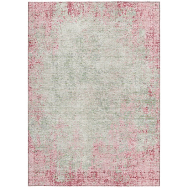 HomeRoots 5' Pink and Ivory Abstract Area Rug - Stylish, Washable, Indoor/Outdoor Durable Design for Any Space 5' X 8' 612347