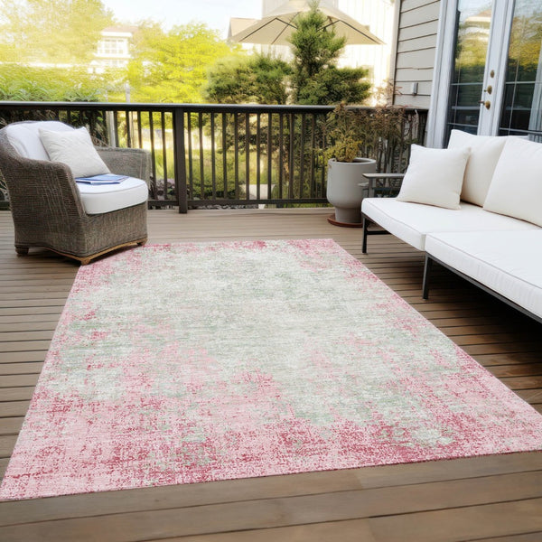 HomeRoots 5' Pink and Ivory Abstract Area Rug - Stylish, Washable, Indoor/Outdoor Durable Design for Any Space 5' X 8' 612347