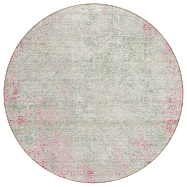 HomeRoots 5' Pink and Ivory Abstract Area Rug - Stylish, Washable, Indoor/Outdoor Durable Design for Any Space 8' Round 612348