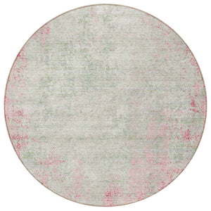 HomeRoots 5' Pink and Ivory Abstract Area Rug - Stylish, Washable, Indoor/Outdoor Durable Design for Any Space 8' Round 612348