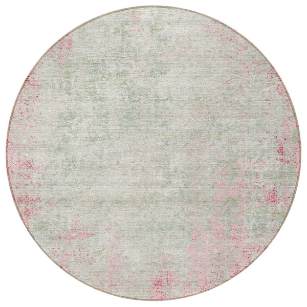HomeRoots 5' Pink and Ivory Abstract Area Rug - Stylish, Washable, Indoor/Outdoor Durable Design for Any Space 8' Round 612348