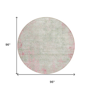 HomeRoots 5' Pink and Ivory Abstract Area Rug - Stylish, Washable, Indoor/Outdoor Durable Design for Any Space 8' Round 612348