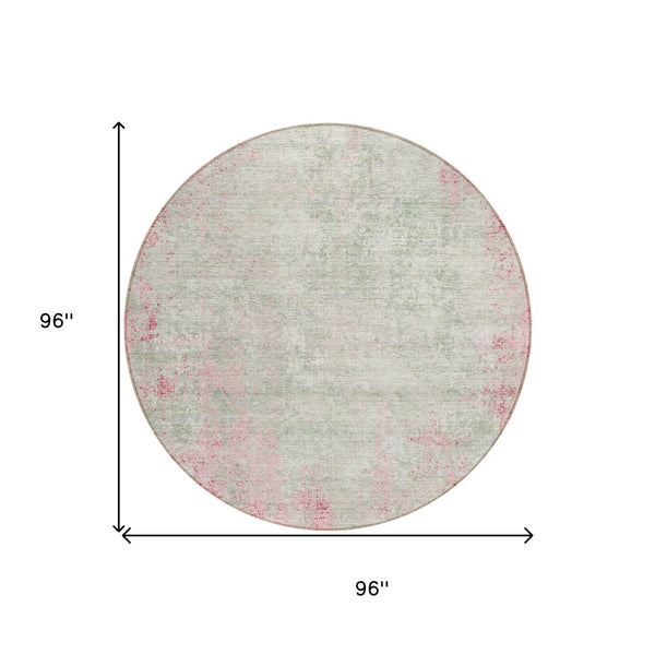 HomeRoots 5' Pink and Ivory Abstract Area Rug - Stylish, Washable, Indoor/Outdoor Durable Design for Any Space 8' Round 612348