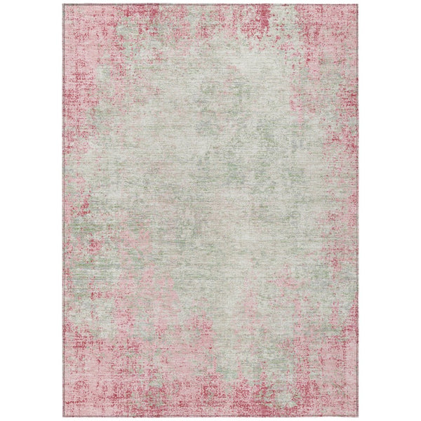 HomeRoots 5' Pink and Ivory Abstract Area Rug - Stylish, Washable, Indoor/Outdoor Durable Design for Any Space 8' X 10' 612349