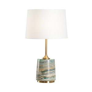 Wildwood Liguria Marble Table Lamp With Green Veining, Coffee-Bronze Accents & Off-White Linen Shade—Elegant 61235
