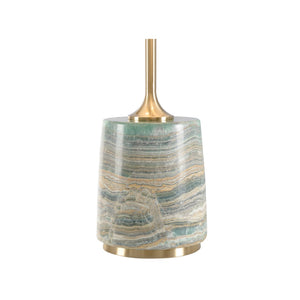 Wildwood Liguria Marble Table Lamp With Green Veining, Coffee-Bronze Accents & Off-White Linen Shade—Elegant 61235