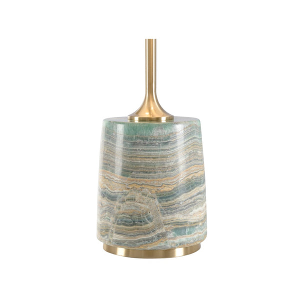 Wildwood Liguria Marble Table Lamp With Green Veining, Coffee-Bronze Accents & Off-White Linen Shade—Elegant 61235