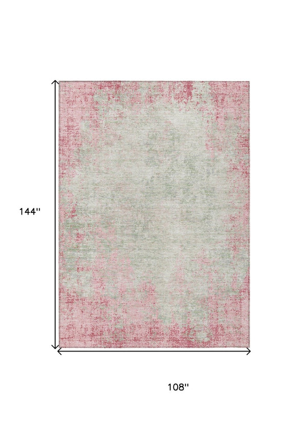 HomeRoots 5' Pink and Ivory Abstract Area Rug - Stylish, Washable, Indoor/Outdoor Durable Design for Any Space 9' X 12' 612350