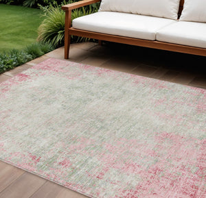 HomeRoots 5' Pink and Ivory Abstract Area Rug - Stylish, Washable, Indoor/Outdoor Durable Design for Any Space 9' X 12' 612350