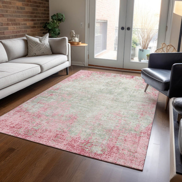 HomeRoots 5' Pink and Ivory Abstract Area Rug - Stylish, Washable, Indoor/Outdoor Durable Design for Any Space 9' X 12' 612350