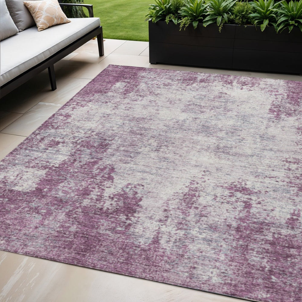 HomeRoots 5' Vibrant Plum and Ivory Abstract Indoor Outdoor Rug – Durable, Washable, Modern Design for Any Space 5' X 8' 612359