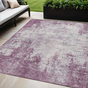 HomeRoots 5' Vibrant Plum and Ivory Abstract Indoor Outdoor Rug – Durable, Washable, Modern Design for Any Space 5' X 8' 612359