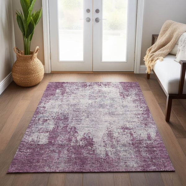 HomeRoots 5' Vibrant Plum and Ivory Abstract Indoor Outdoor Rug – Durable, Washable, Modern Design for Any Space 5' X 8' 612359