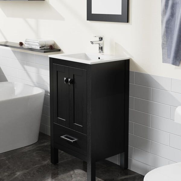 English Elm Goodyo 20" Bathroom Vanity Sink Combo Black Water-Grain Ripple Cabinet with White Ceramic Top, Soft-Close D16393346