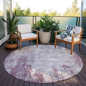 HomeRoots 5' Vibrant Plum and Ivory Abstract Indoor Outdoor Rug – Durable, Washable, Modern Design for Any Space 8' Round 612360