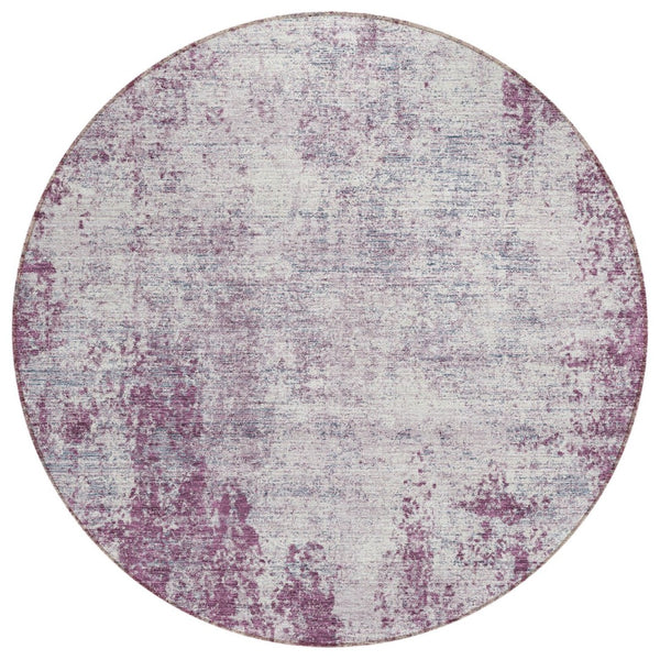 HomeRoots 5' Vibrant Plum and Ivory Abstract Indoor Outdoor Rug – Durable, Washable, Modern Design for Any Space 8' Round 612360