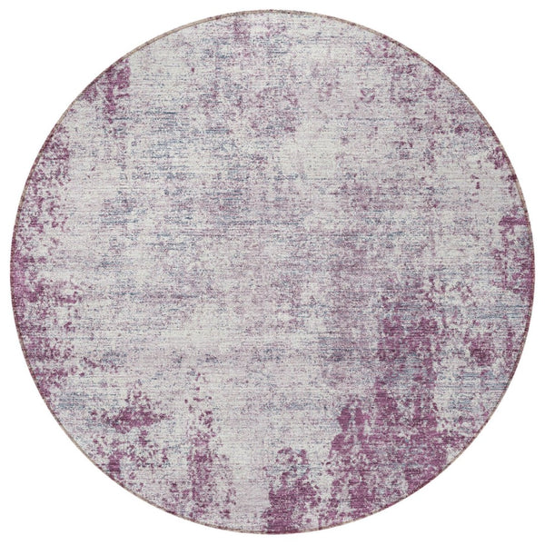 HomeRoots 5' Vibrant Plum and Ivory Abstract Indoor Outdoor Rug – Durable, Washable, Modern Design for Any Space 8' Round 612360