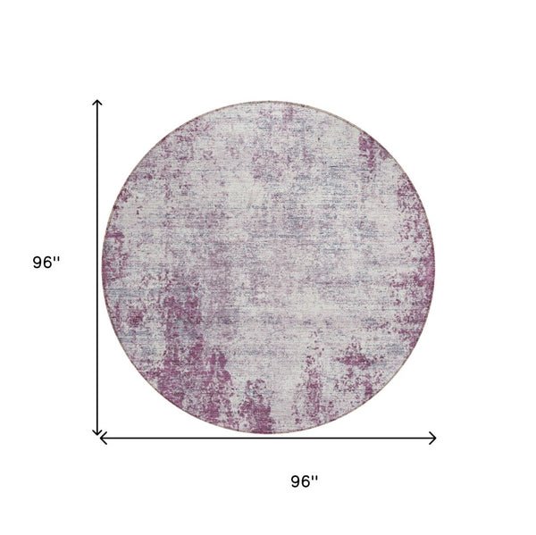 HomeRoots 5' Vibrant Plum and Ivory Abstract Indoor Outdoor Rug – Durable, Washable, Modern Design for Any Space 8' Round 612360
