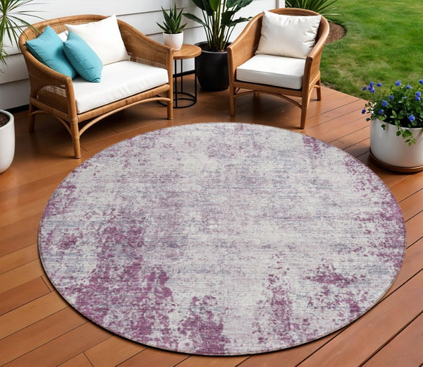 HomeRoots 5' Vibrant Plum and Ivory Abstract Indoor Outdoor Rug – Durable, Washable, Modern Design for Any Space 8' Round 612360