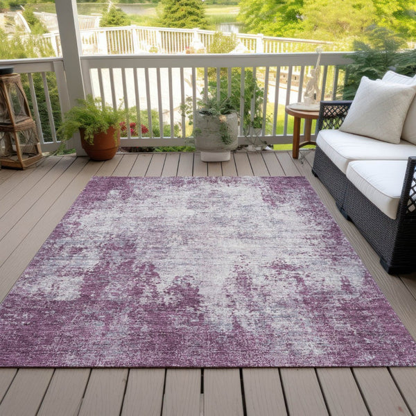 HomeRoots 5' Vibrant Plum and Ivory Abstract Indoor Outdoor Rug – Durable, Washable, Modern Design for Any Space 8' X 10' 612361