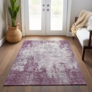 HomeRoots 5' Vibrant Plum and Ivory Abstract Indoor Outdoor Rug – Durable, Washable, Modern Design for Any Space 8' X 10' 612361
