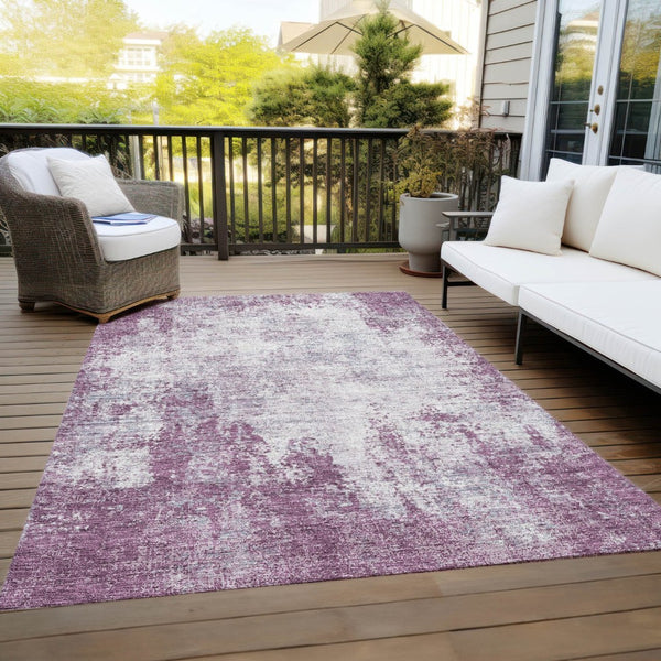 HomeRoots 5' Vibrant Plum and Ivory Abstract Indoor Outdoor Rug – Durable, Washable, Modern Design for Any Space 8' X 10' 612361