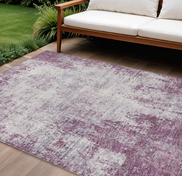 HomeRoots 5' Vibrant Plum and Ivory Abstract Indoor Outdoor Rug – Durable, Washable, Modern Design for Any Space 9' X 12' 612362