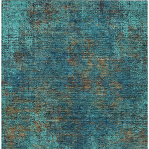 HomeRoots 5' Abstract Area Rug in Teal, Navy Blue & Brown - Durable, Washable, Non-Slip for Indoor & Outdoor Use 5' X 8' 612365