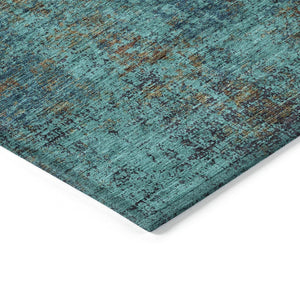 HomeRoots 5' Abstract Area Rug in Teal, Navy Blue & Brown - Durable, Washable, Non-Slip for Indoor & Outdoor Use 5' X 8' 612365