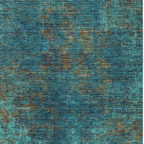 HomeRoots 5' Abstract Area Rug in Teal, Navy Blue & Brown - Durable, Washable, Non-Slip for Indoor & Outdoor Use 5' X 8' 612365