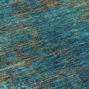 HomeRoots 5' Abstract Area Rug in Teal, Navy Blue & Brown - Durable, Washable, Non-Slip for Indoor & Outdoor Use 8' Round 612366